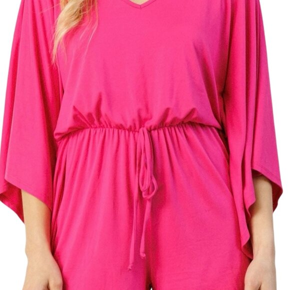 Womens Size Small Hot Pink Tie Waisted Romper Mittoshop Stretchy Comfortable NWT - Picture 3 of 10